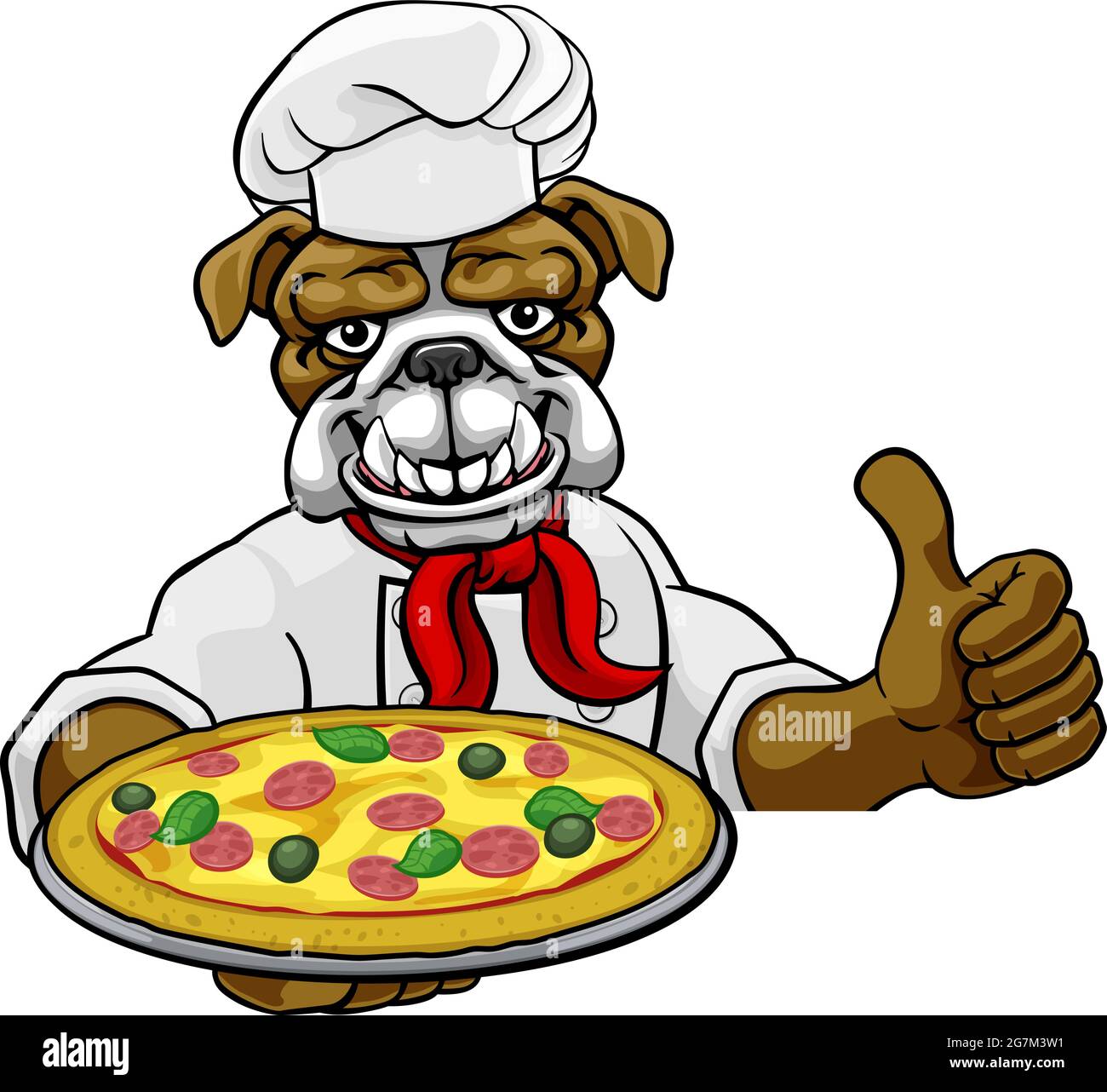Bulldog Pizza Chef Cartoon Ristorante Mascot Sign Illustrazione Vettoriale