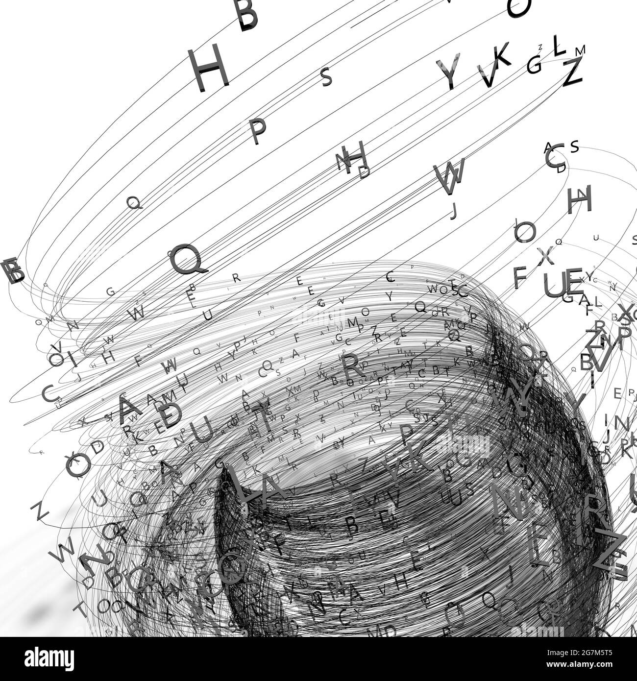 3d Illustration.Concept di scrittura creativa e letteratura.The potere delle parole e del linguaggio.Abstract disegno con lettere di sfondo. Foto Stock