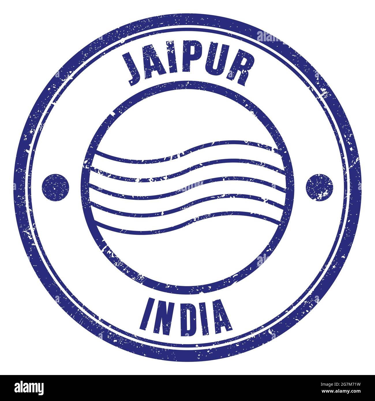 JAIPUR - INDIA, parole scritte sul timbro postale rotondo blu Foto Stock