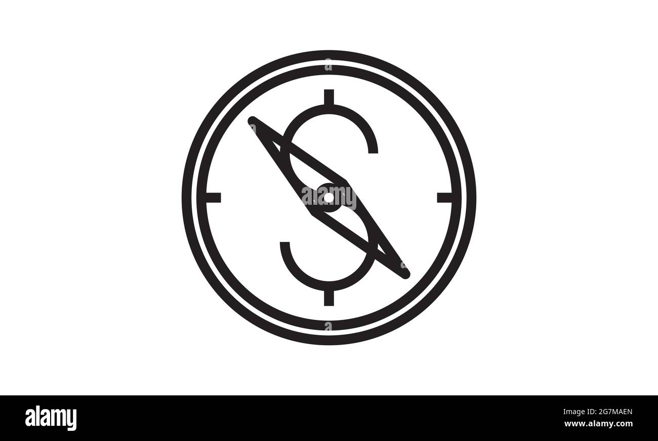 Icona della bussola immagine vettoriale nera isolata con simbolo piatto Illustrazione Vettoriale