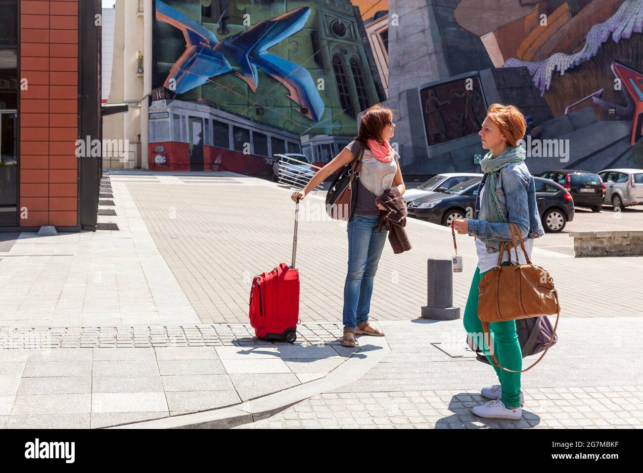 Turisti persi in città, Europa, Polonia Foto Stock