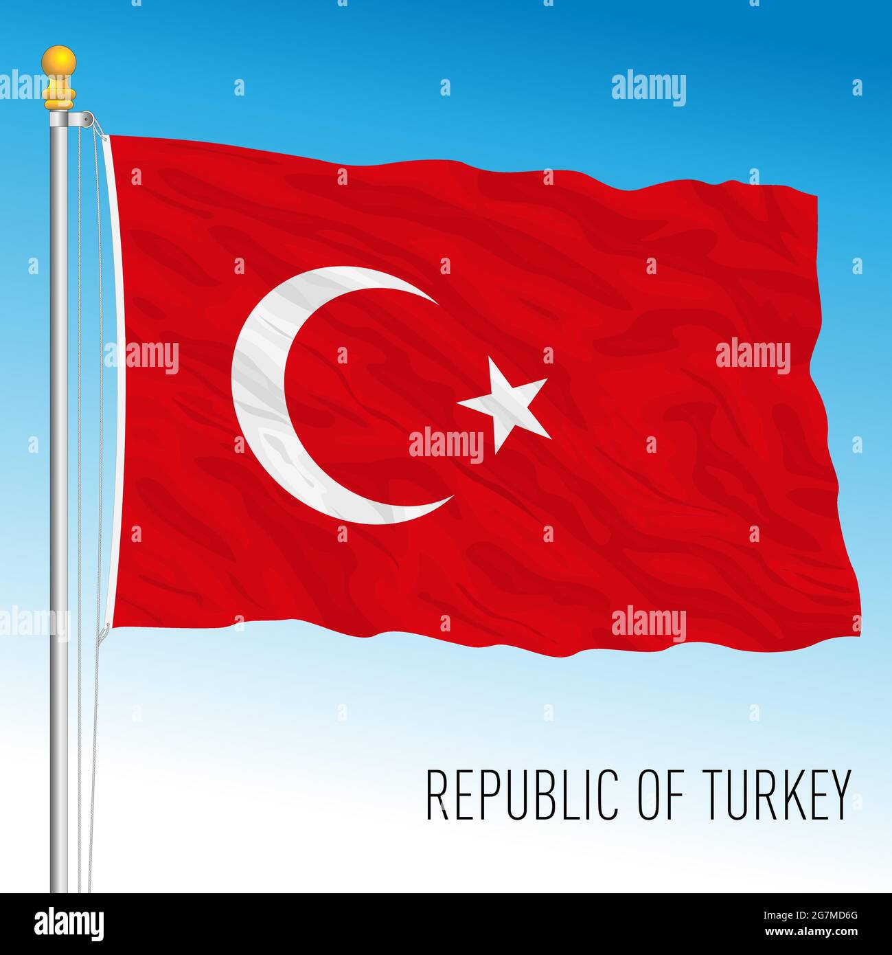 Bandiera nazionale ufficiale della Turchia, paese asiatico ed europeo, illustrazione vettoriale Illustrazione Vettoriale