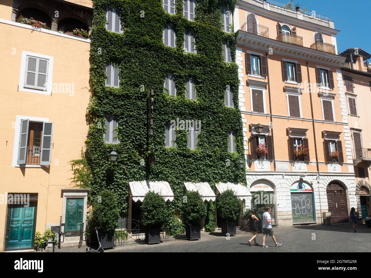 Roma, Italia - Luglio 2021 - impianti di scalata o vite sulla facciata di un edificio. Foto Stock