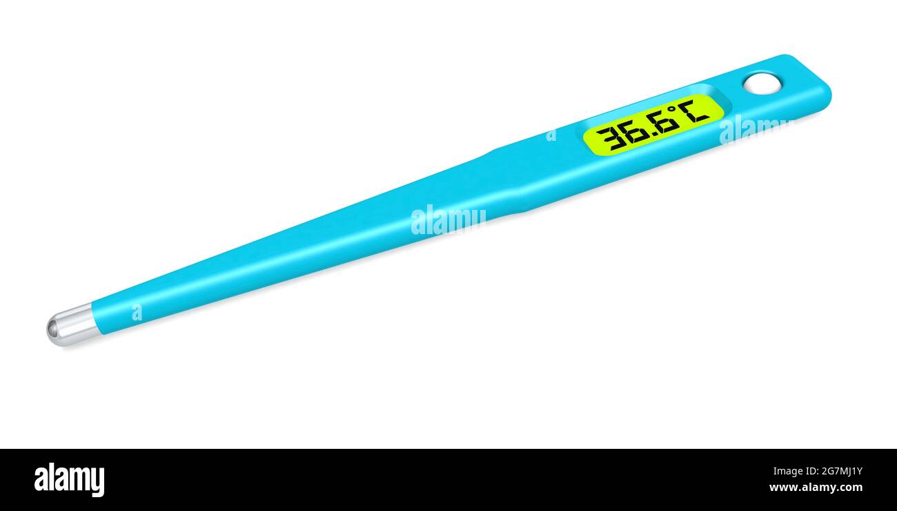 Termometro medico digitale blu isolato, rendering 3D Foto Stock