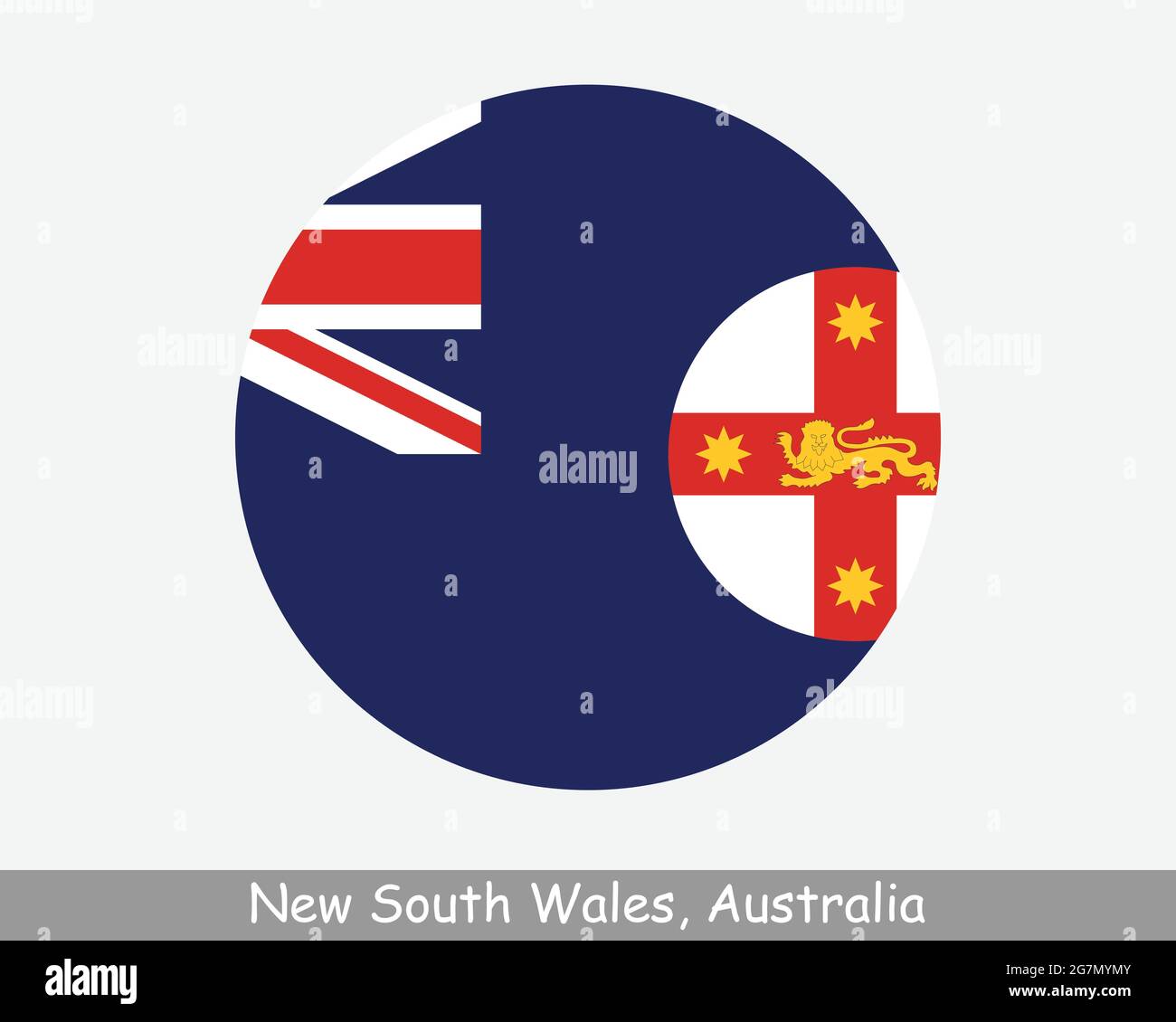 New South Wales Australia Round Circle Flag. NSW Australian state Circular Button Banner icona. Vettore EPS Illustrazione Vettoriale