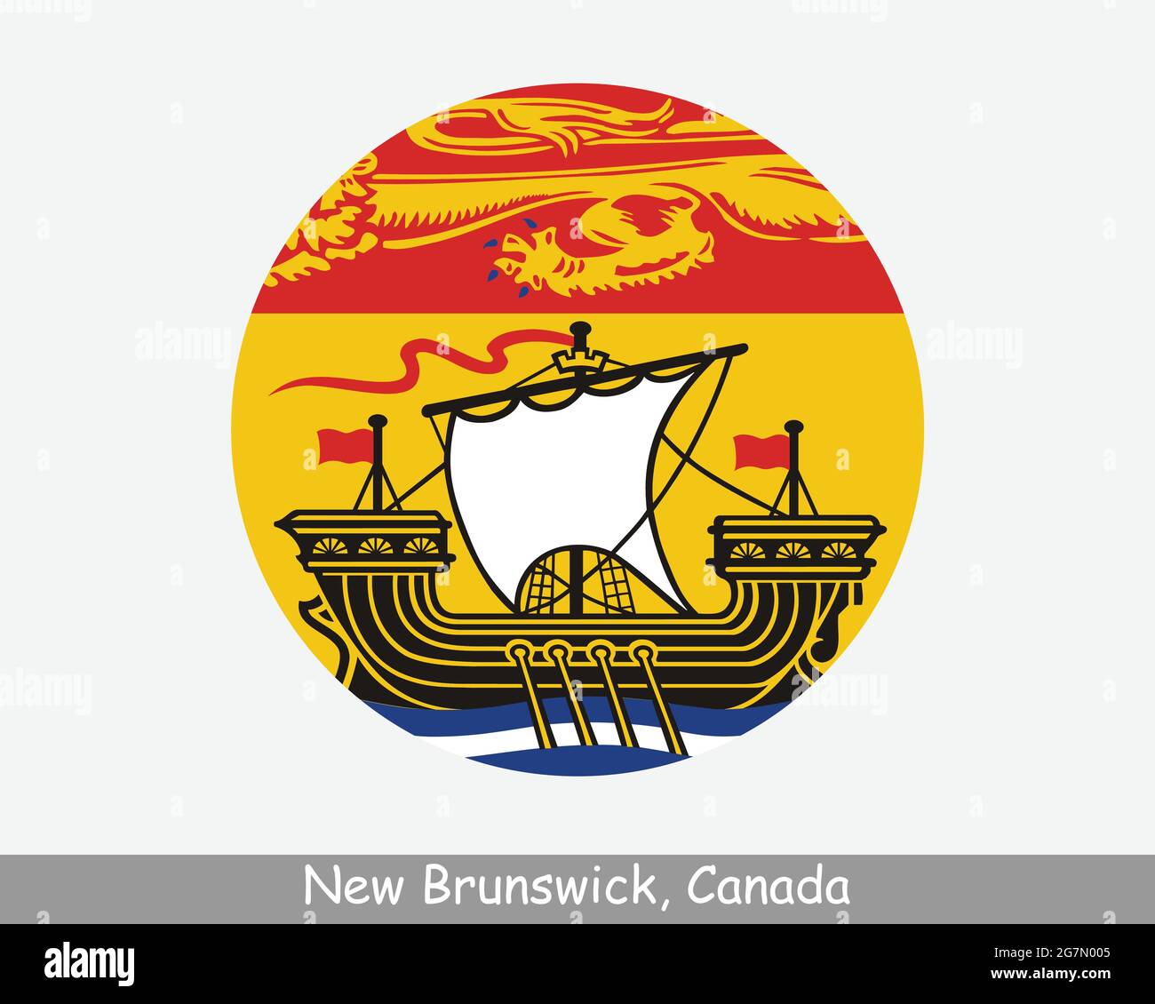 New Brunswick Canada Round Circle Flag. NB icona banner pulsante circolare provincia canadese. Vettore EPS Illustrazione Vettoriale