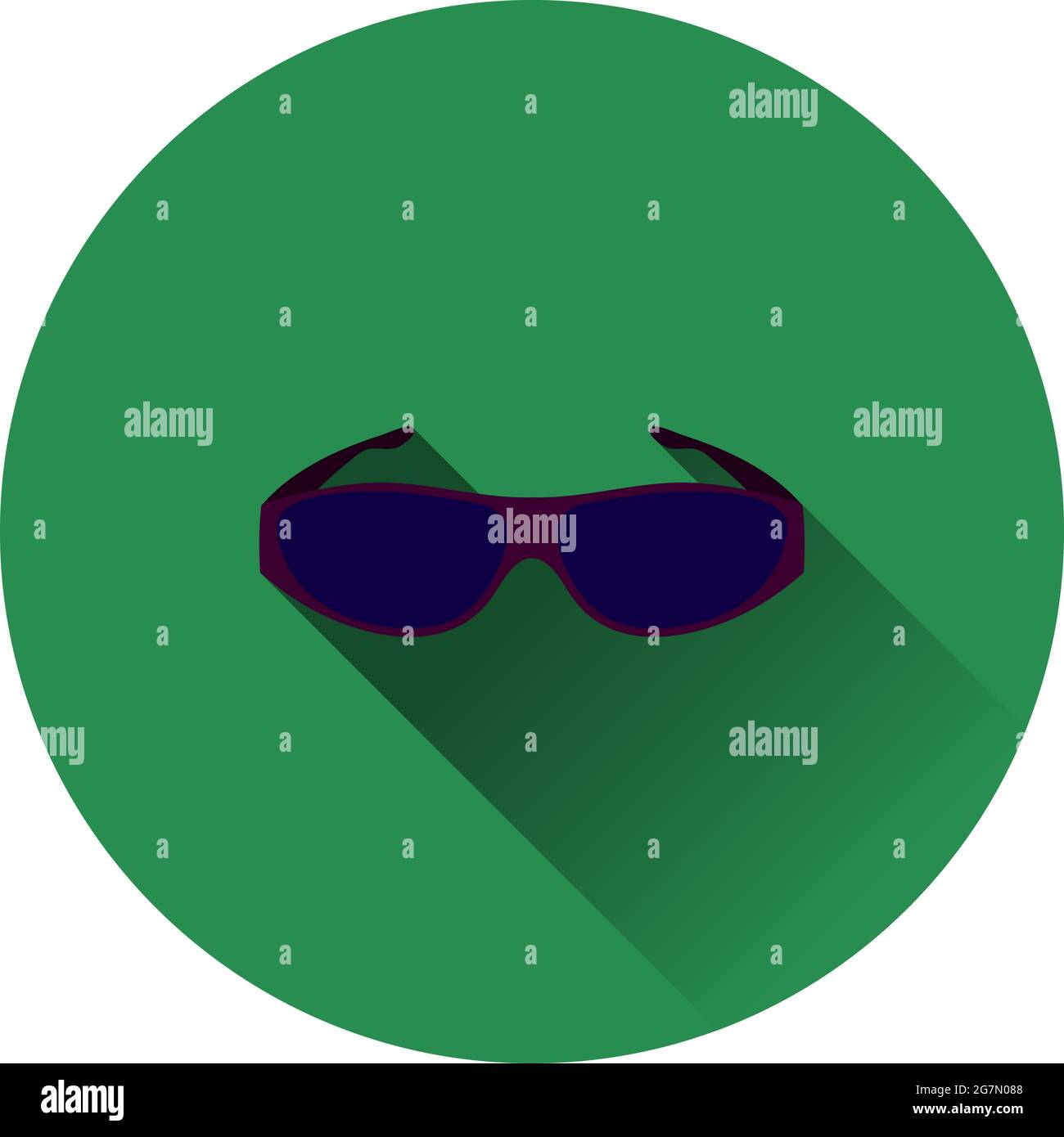 Icona occhiali da sole Poker. Design stencil a cerchio piatto con ombreggiatura lunga. Illustrazione vettoriale. Illustrazione Vettoriale