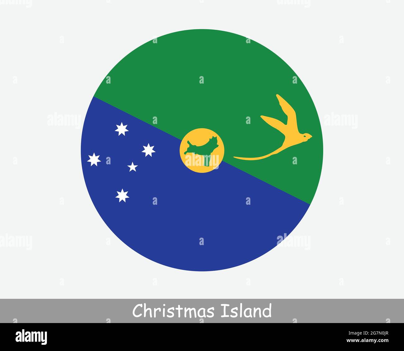 Bandiera del cerchio rotondo dell'isola di Natale. Territorio dell'Oceano Indiano Australiano. Territorio esterno dell'Australia. Icona banner pulsante circolare. Vettore EPS Illustrazione Vettoriale
