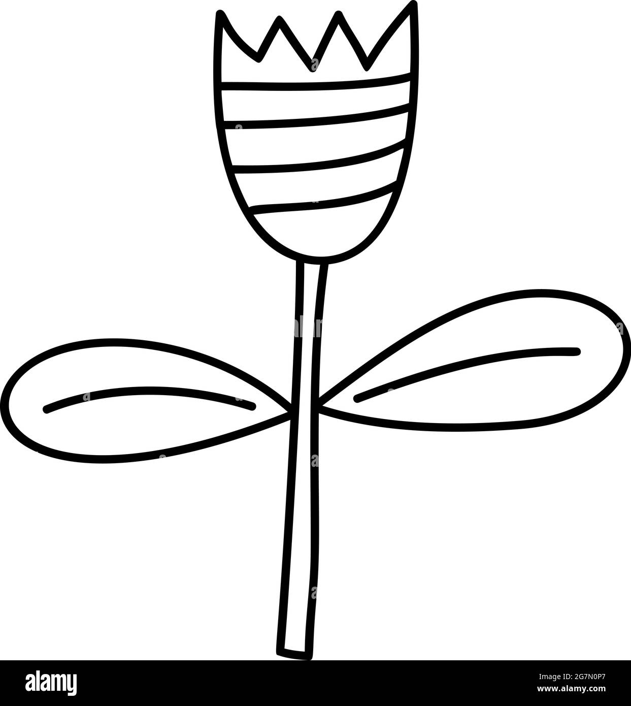Fiore di primavera stilizzato vettoriale in stile monolino. Elemento grafico dell'illustrazione scandinava. Immagine floreale estate decorativa per il saluto Valentine Card Illustrazione Vettoriale