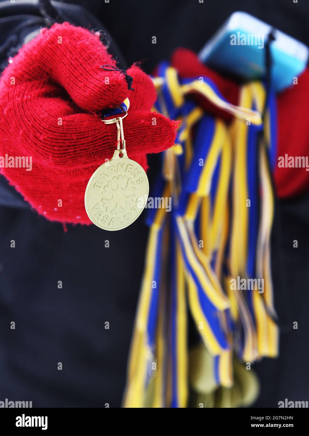 Medaglia per i partecipanti alla Vasaloppet dei Bambini. Foto Stock