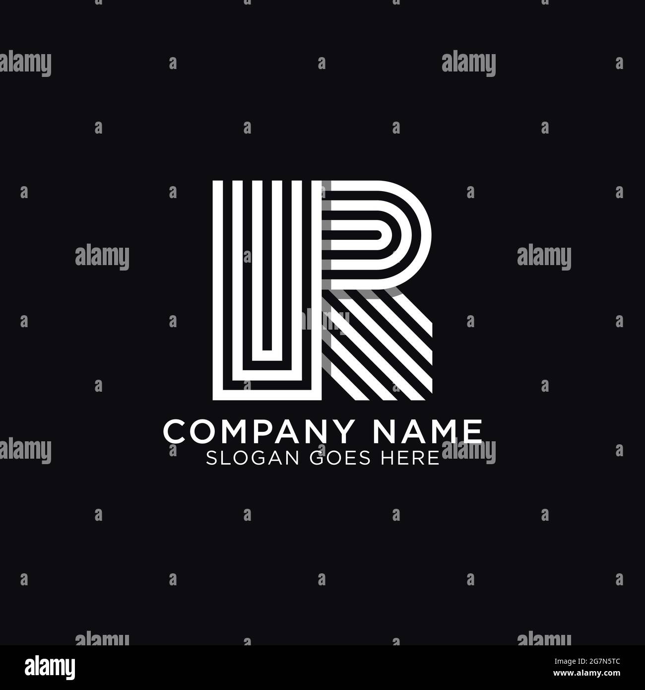 Monogramma con lettere U e R quadrate, nome iniziale UR logo design con profilo Illustrazione Vettoriale