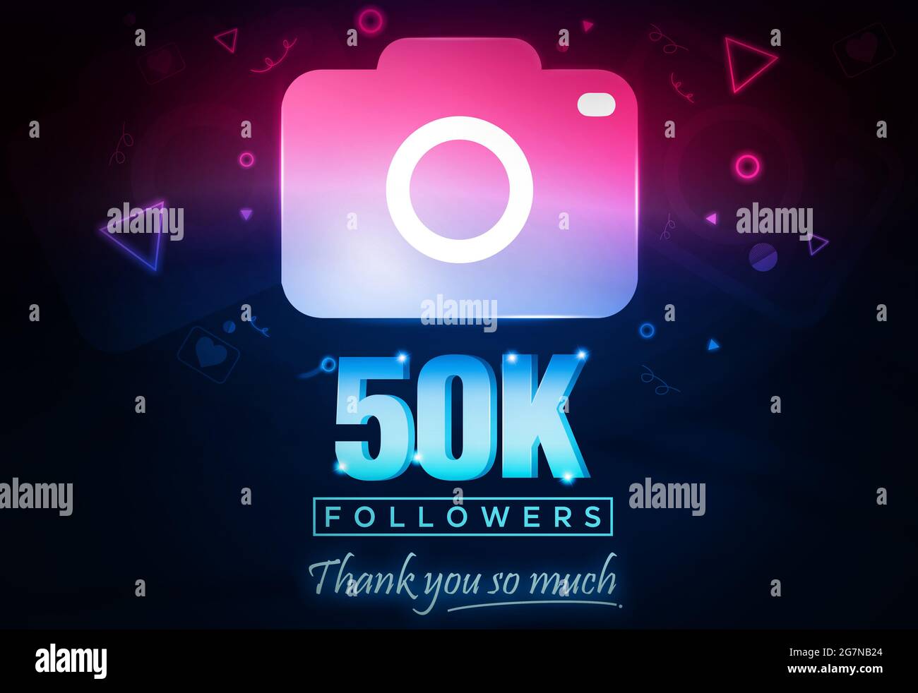 Social Media Follower e abbonati Celebrazione con icone e testo 3D rendering in multicolore. Sfondo moderno del concetto di social media Foto Stock