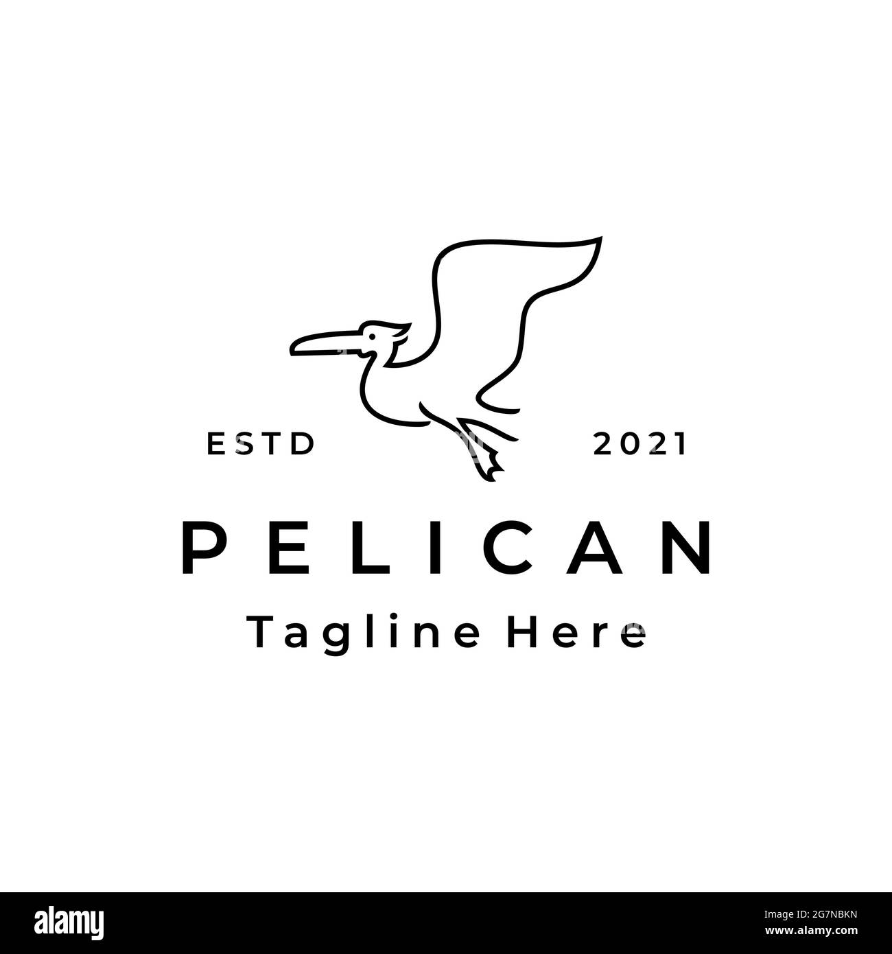 Modello di illustrazione vettoriale del disegno del logo di uccello di Pelican di linea dell'arte Illustrazione Vettoriale