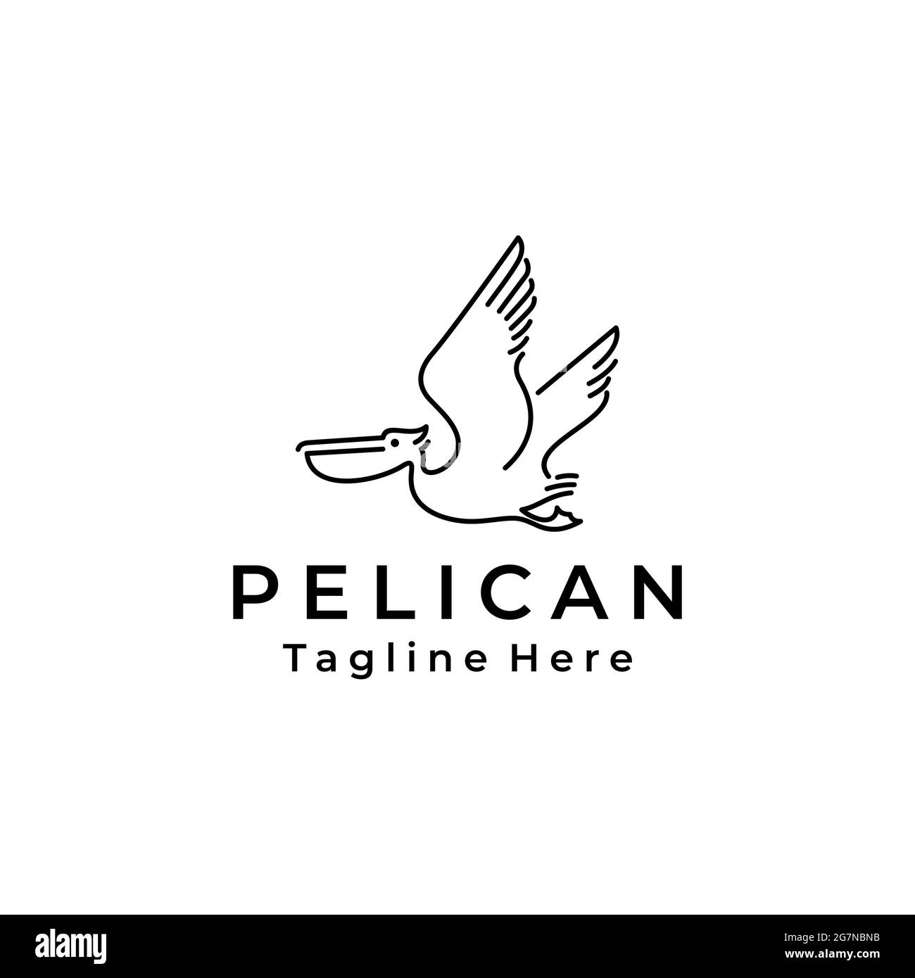 Modello di illustrazione vettoriale del disegno del logo di uccello di Pelican di linea dell'arte Illustrazione Vettoriale
