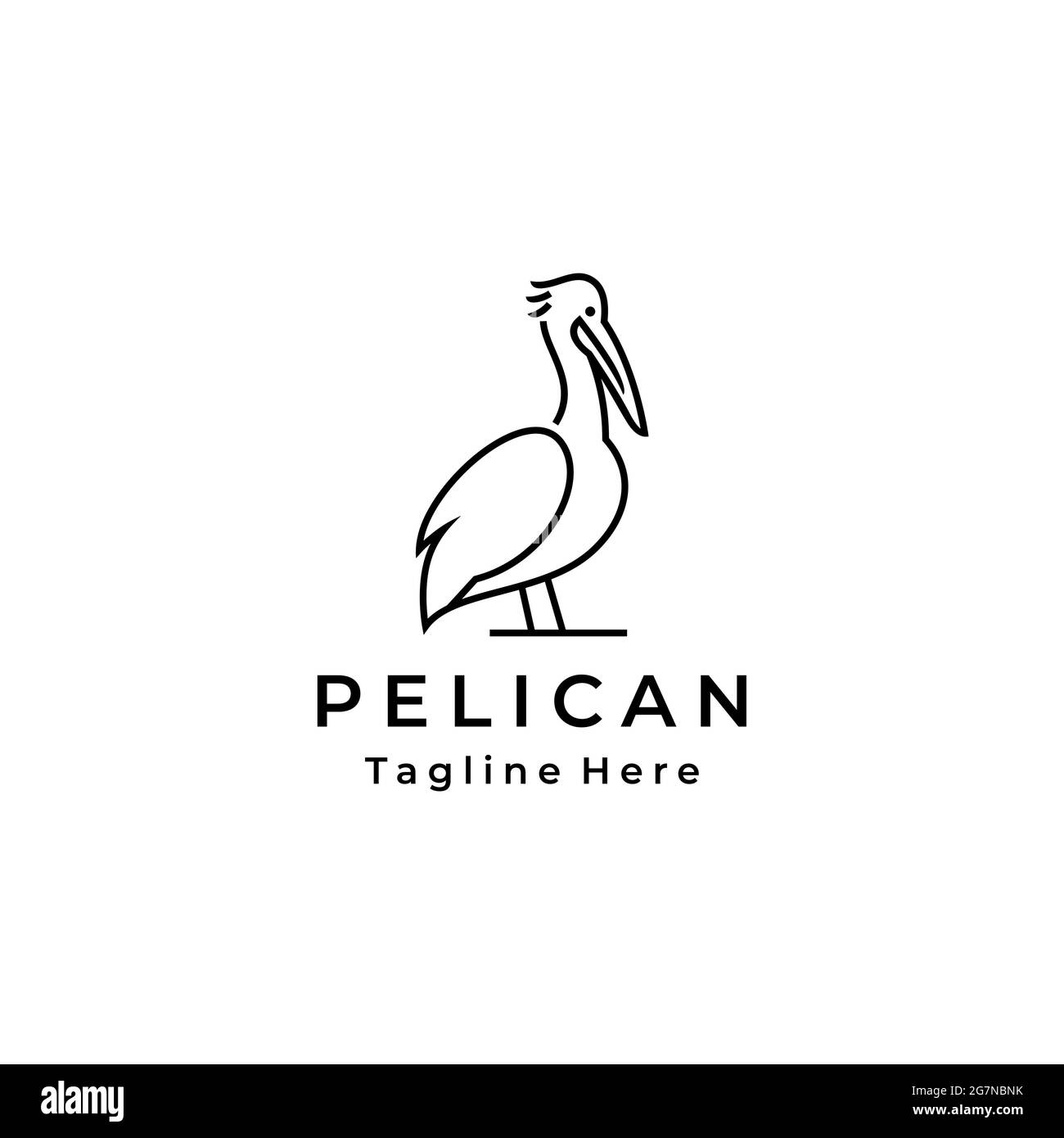 Modello di illustrazione vettoriale del disegno del logo di uccello di Pelican di linea dell'arte Illustrazione Vettoriale