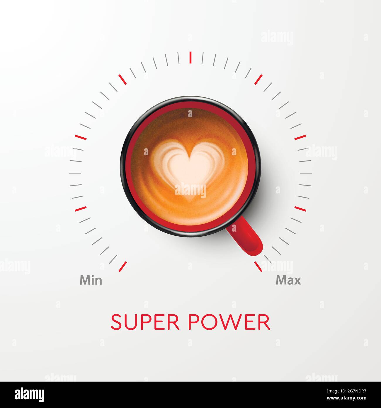Caffè Super Power. Tazza Vector 3d Realistic Red con caffè nero e bilancia  volumetrica. Banner Concept con tazza da caffè. Modello di progetto. Vista  dall'alto Immagine e Vettoriale - Alamy