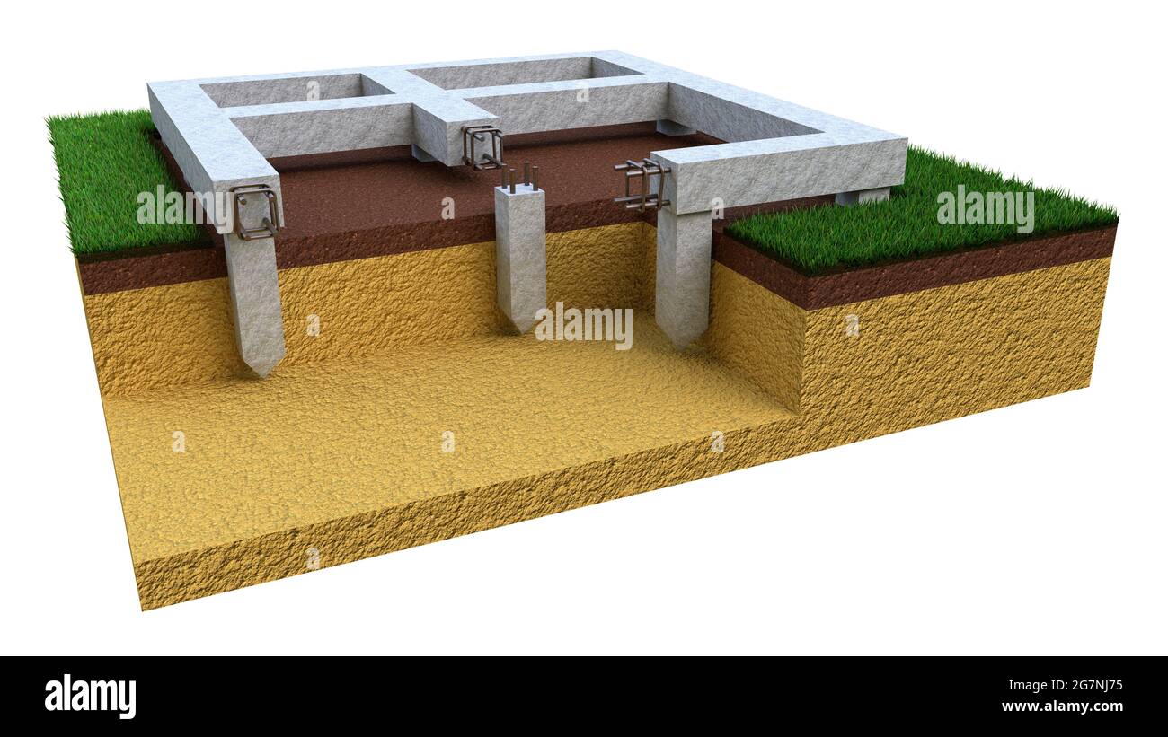base pier and Beam, illustrazione 3D industriale isolata Foto Stock