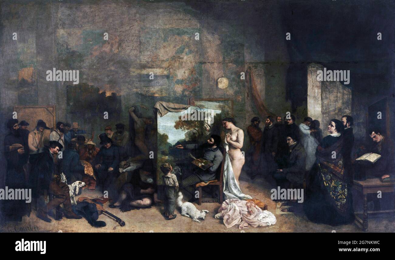 "The Artist's Studio, una vera allegoria che riassume sette anni della mia vita artistica e morale tra il 1854 e il 1855" di Gustave Courbet (1819-1877), 1854/5 Foto Stock