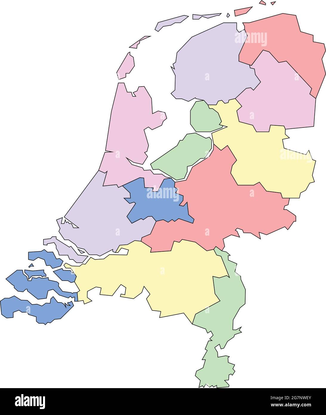 Mappa vettoriale dei Paesi Bassi Olanda per studiare con contorno Illustrazione Vettoriale