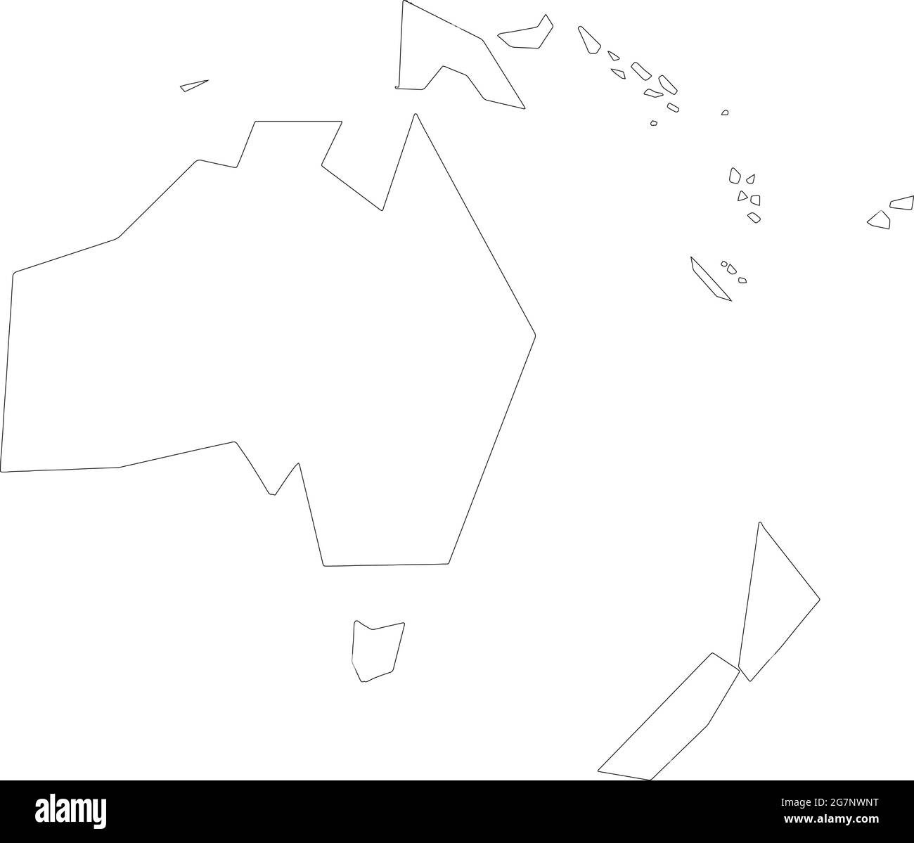 Mappa vettoriale dell'Oceania per studiare incolore con contorni, in bianco e nero Illustrazione Vettoriale