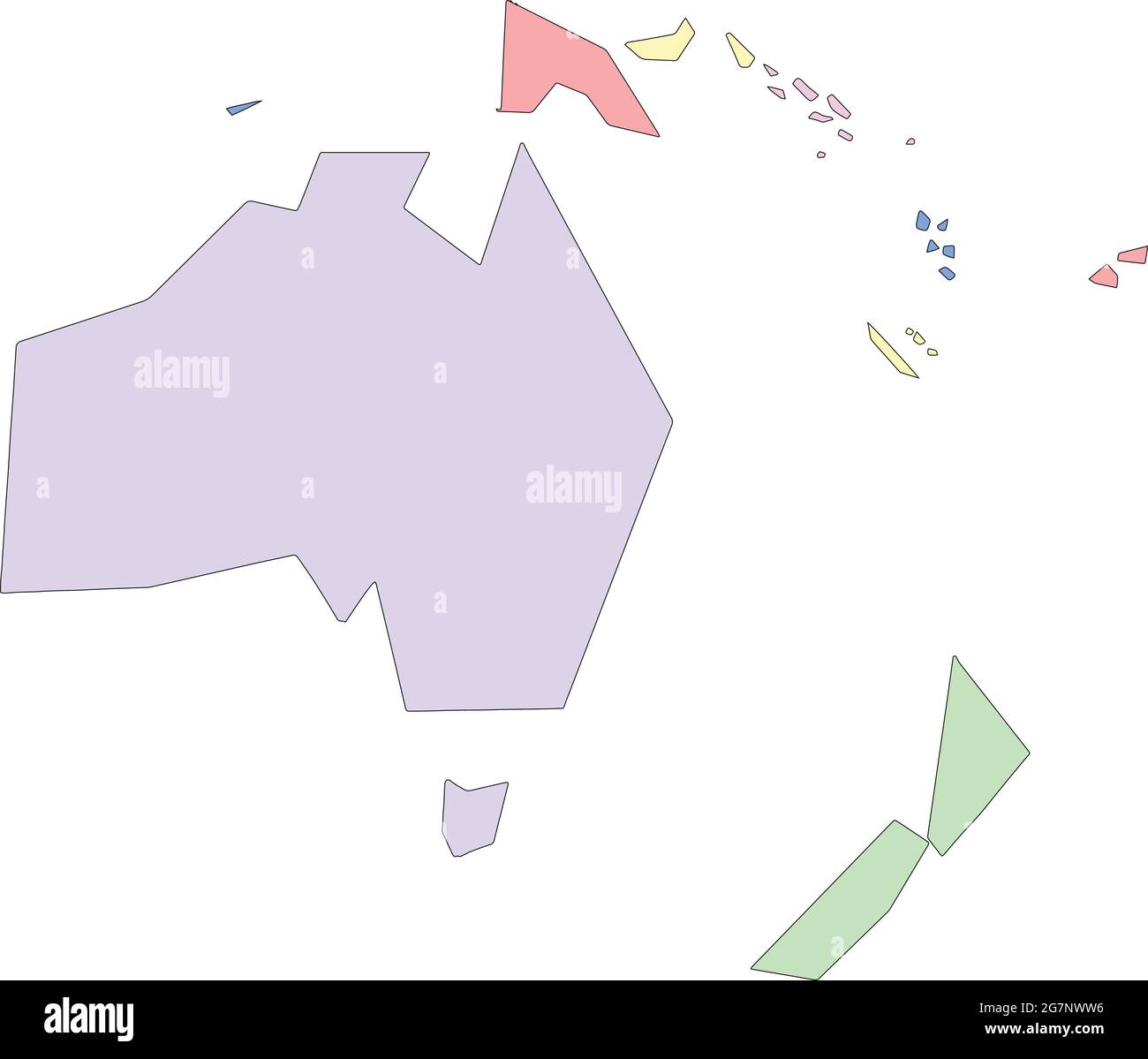 Mappa vettoriale dell'Oceania da studiare, colorata con contorni Illustrazione Vettoriale