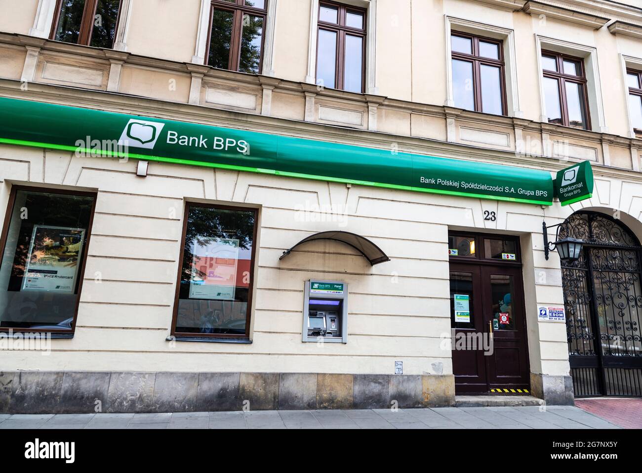 Cracovia, Polonia - 28 agosto 2018: Facciata di una filiale della BPS Bank a Cracovia, Polonia Foto Stock