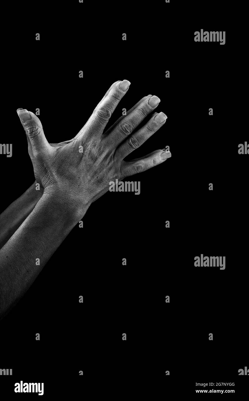 Gesti delle mani in bianco e nero Foto Stock
