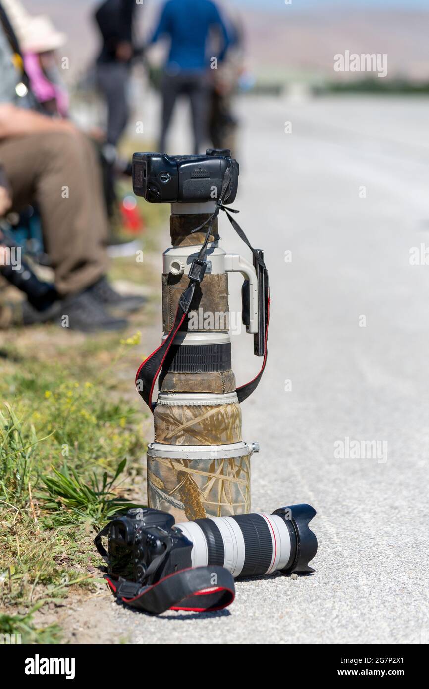 Obiettivi zoom utilizzati in occasione di un evento militare in aeroporto Foto Stock