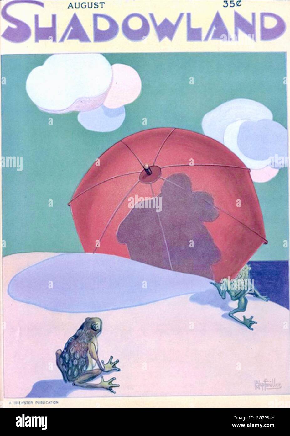 Copertina della rivista classica Shadowland Arts di A. M. Hopfmuller. Courting coppia che è spied sopra da un paio di rane. I toads forse? Foto Stock