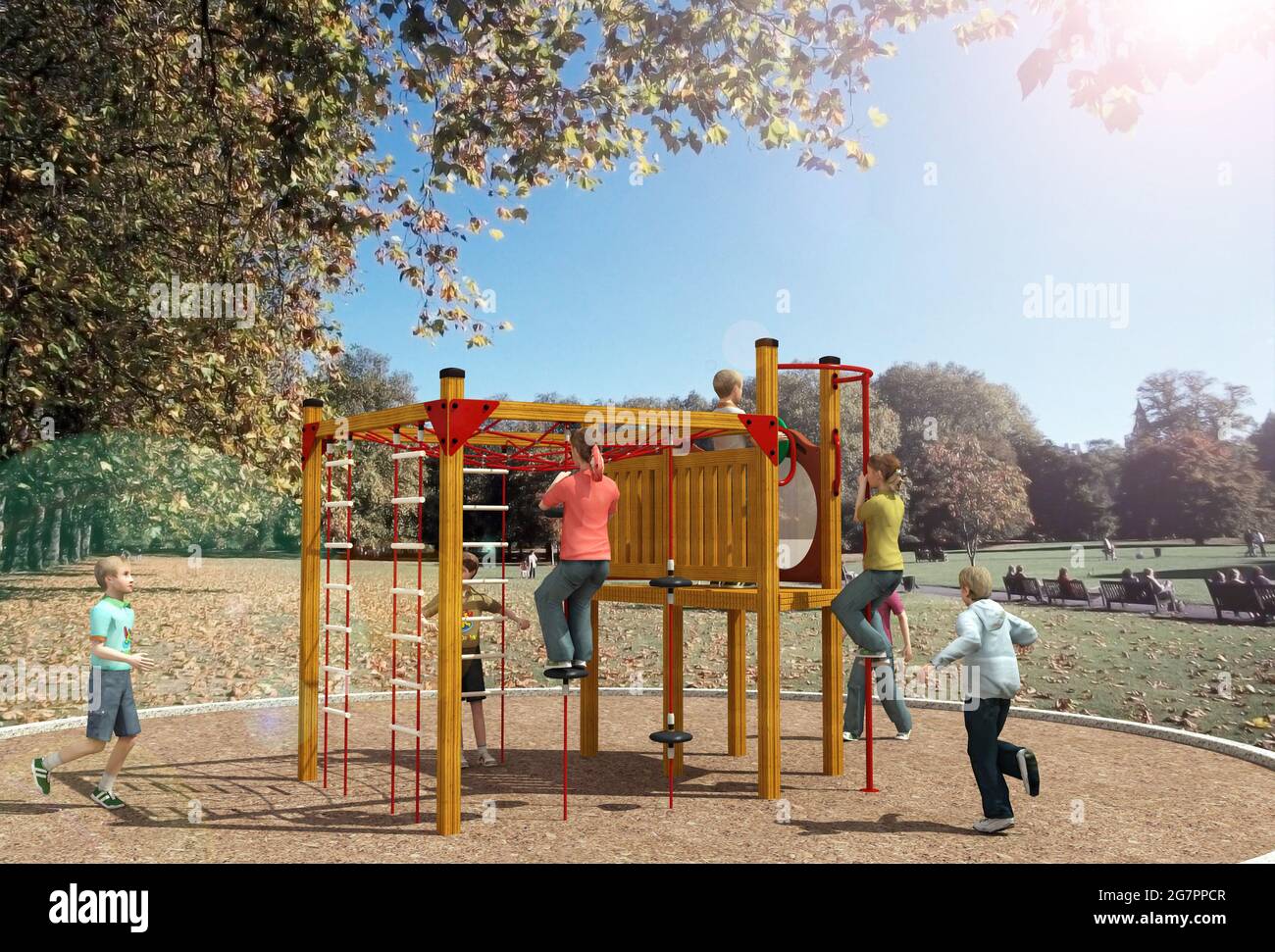 PARQUE DE JUEGOS PARA NIÑOS, PARCO GIOCHI PER BAMBINI - RENDER Foto Stock