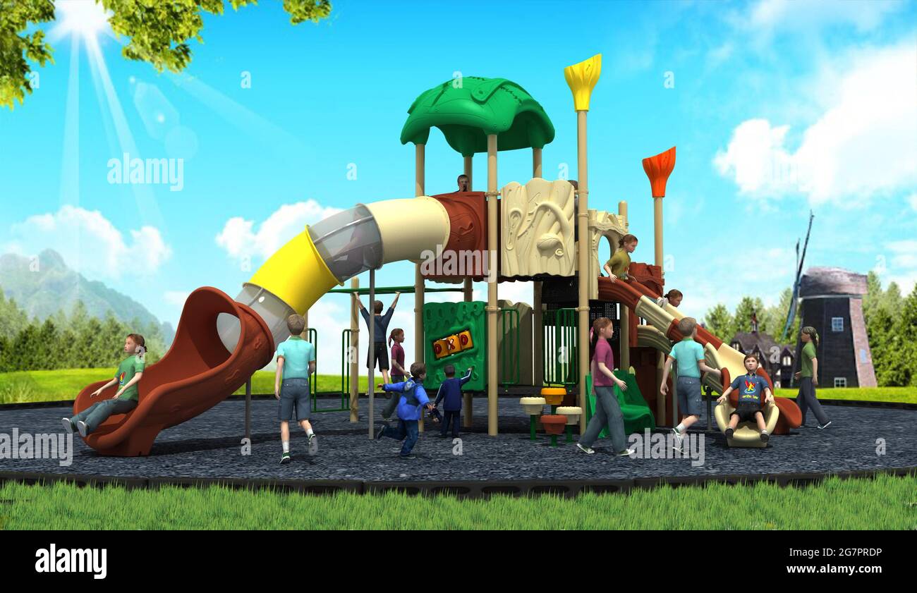 PARQUE DE JUEGOS PARA NIÑOS, PARCO GIOCHI PER BAMBINI – RENDER Foto Stock