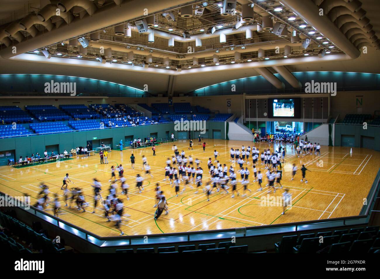 La foto mostra l'interno della palestra, utilizzata durante le Olimpiadi di Tokyo del 1964, all'interno del Parco Olimpico di Komazawa, Tokyo, il 10 giugno 2021. Robert Gilhooly foto Foto Stock