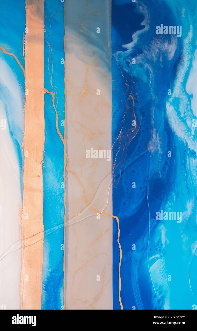 Resina epossidica di base. Arte della resina con colori blu e bianco.  Composizione astratta per il tuo progetto Foto stock - Alamy