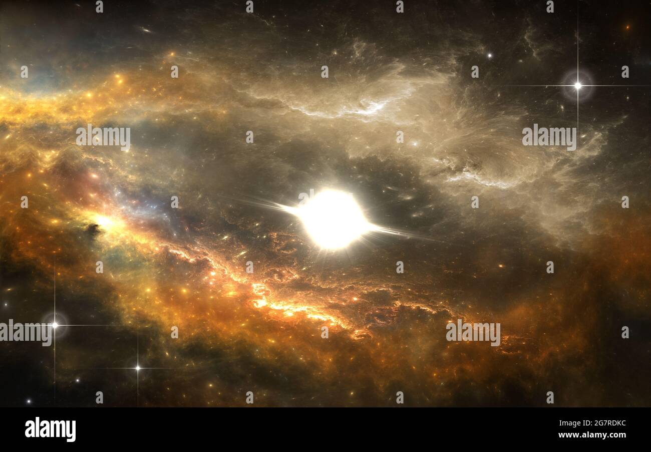 Protoplanetary disk. Nuovo sistema planetario, 3d illustrazione Foto Stock