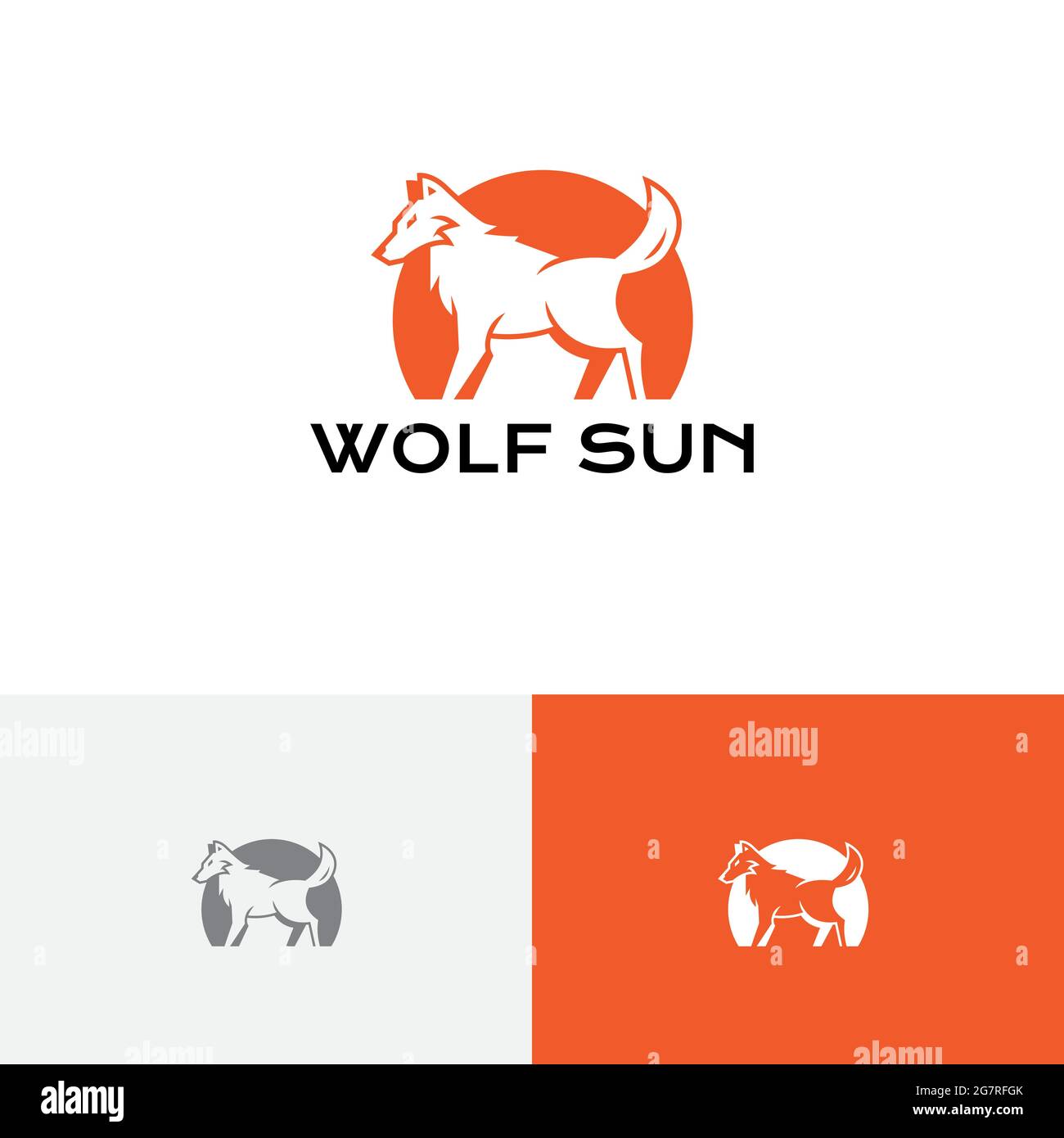 Logo Wolf Sun Natural Predator Wildlife negative Illustrazione Vettoriale