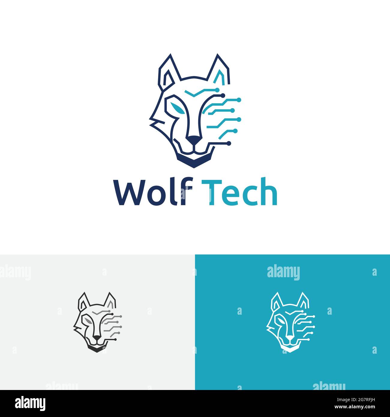 Logo della tecnologia dei circuiti elettronici di Wild Wolf Head Illustrazione Vettoriale