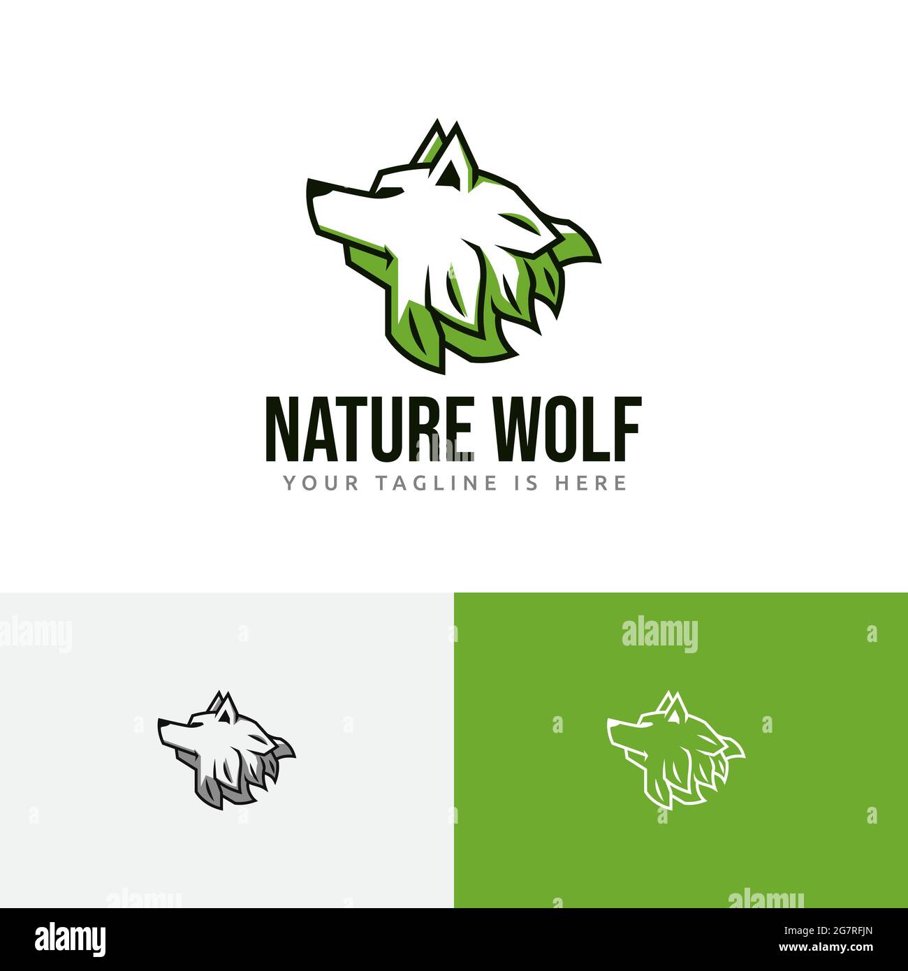 Logo della testa del lupo verde della foglia verde natura Illustrazione Vettoriale