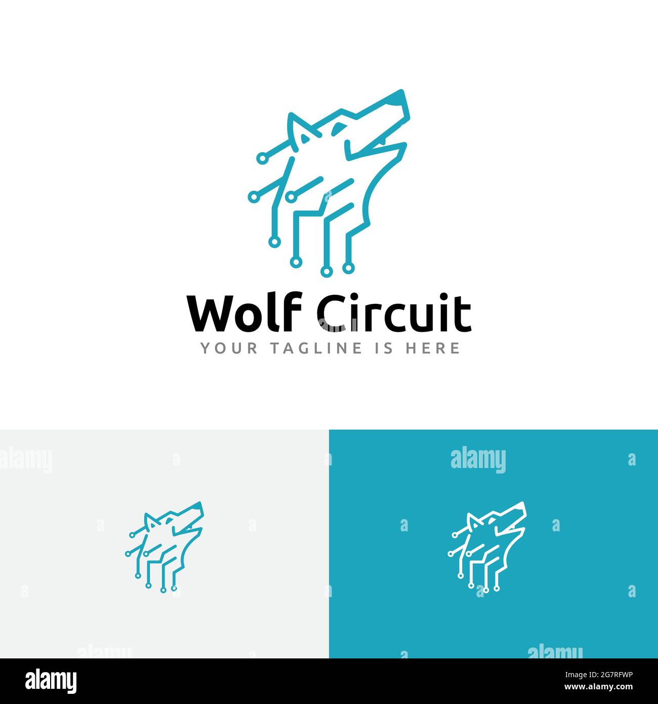 Logo della tecnologia informatica per circuiti elettronici Wild Wolf Head Illustrazione Vettoriale