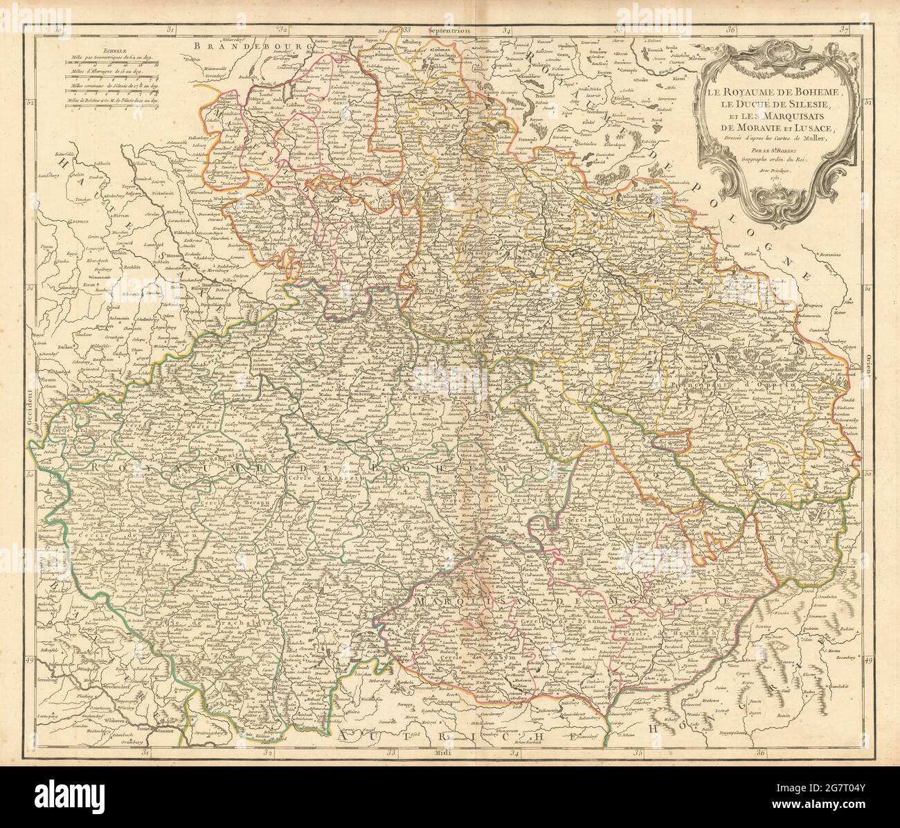 "Le Royaume de Boheme, le Duché de Silesie…" Silesia & Czechia VAUGONDY 1751 mappa Foto Stock