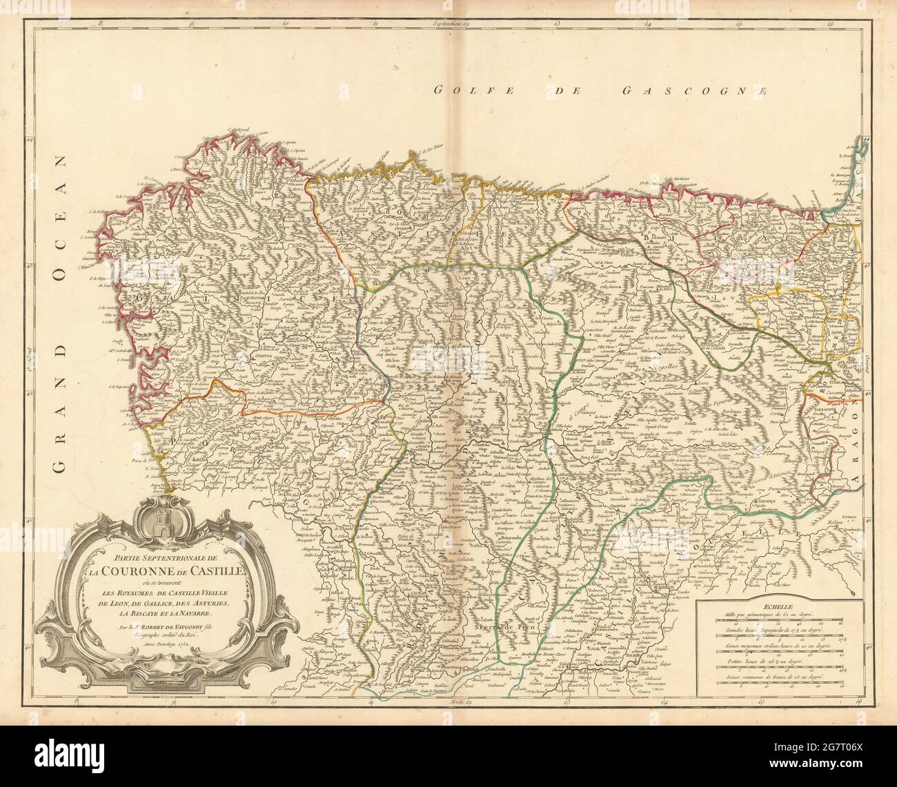 'Partie Septentrionale la Couronne Castille' Castilla NW Spain VAUGONDY 1752 mappa Foto Stock