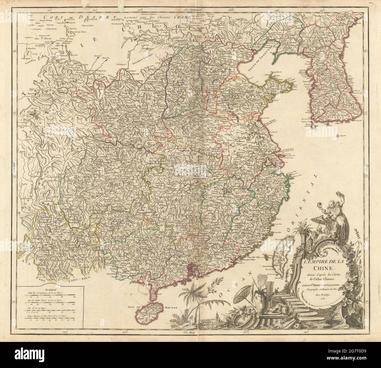 "L'Empire de la Chine". Cina e Corea. ROBERT DE VAUGONDY 1751 vecchia mappa antica Foto Stock