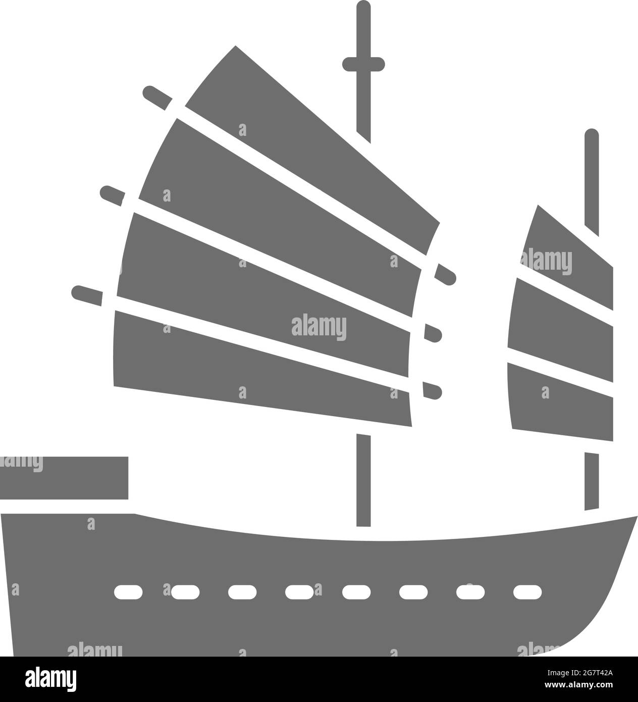 Asian Junk Boat, icona grigia della nave di Hong Kong. Illustrazione Vettoriale