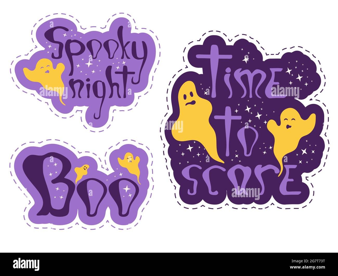 Divertenti adesivi halloween con fantasmi Illustrazione Vettoriale