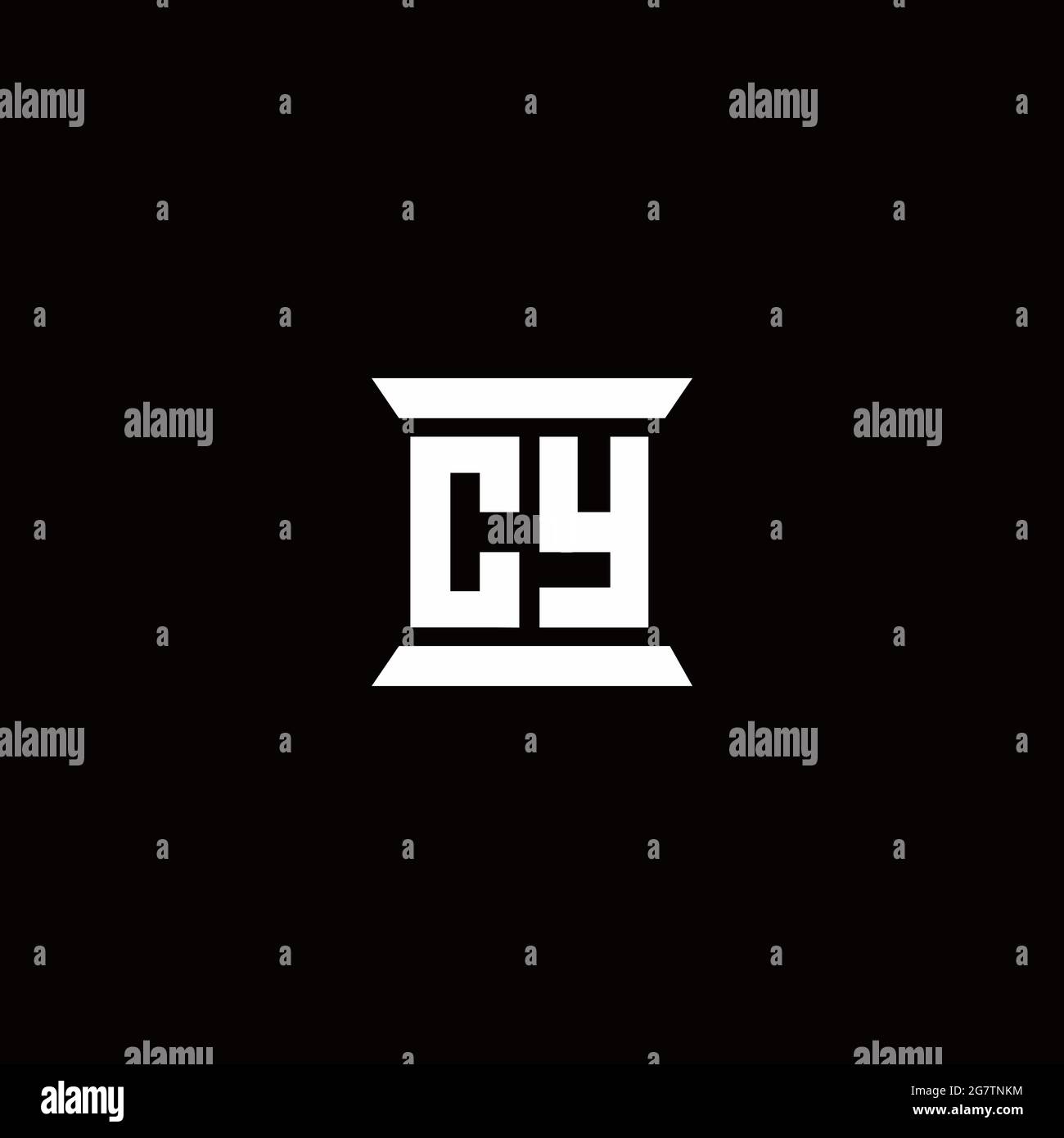 Monogramma iniziale con logo CY con modello a forma di colonna isolato su sfondo nero Illustrazione Vettoriale