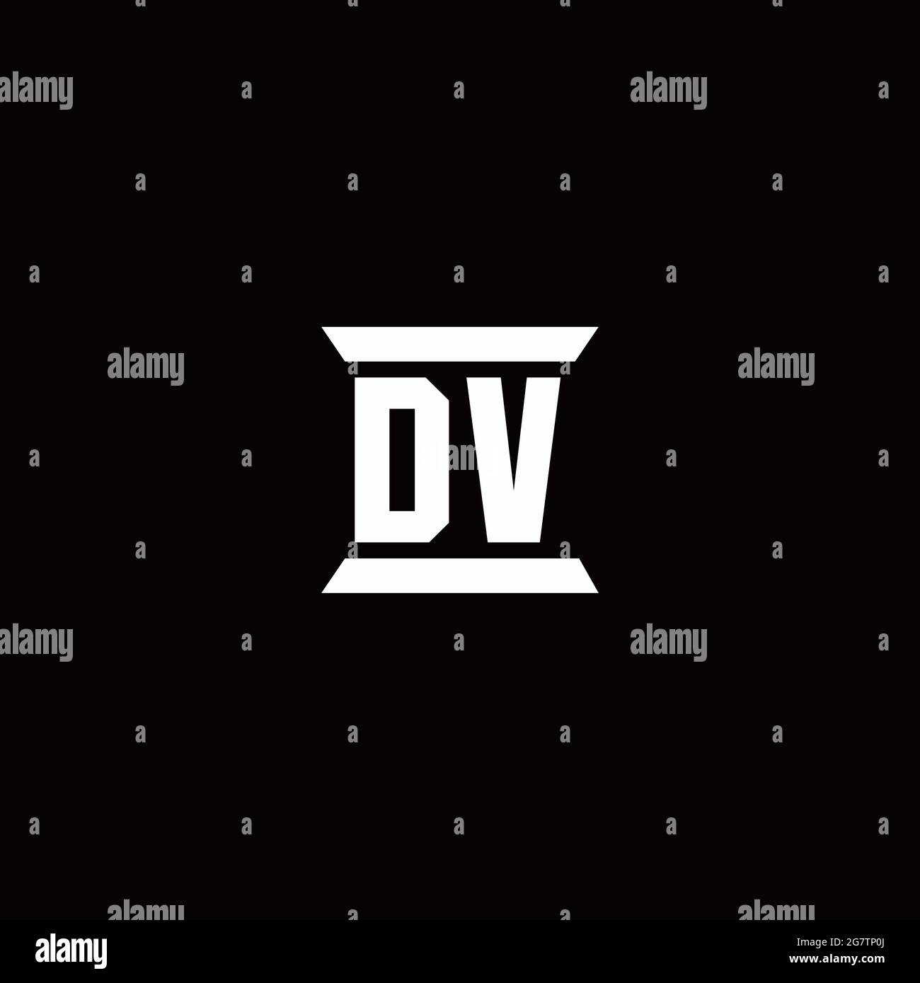 Monogramma iniziale con logo DV e modello a forma di colonna isolato su sfondo nero Illustrazione Vettoriale