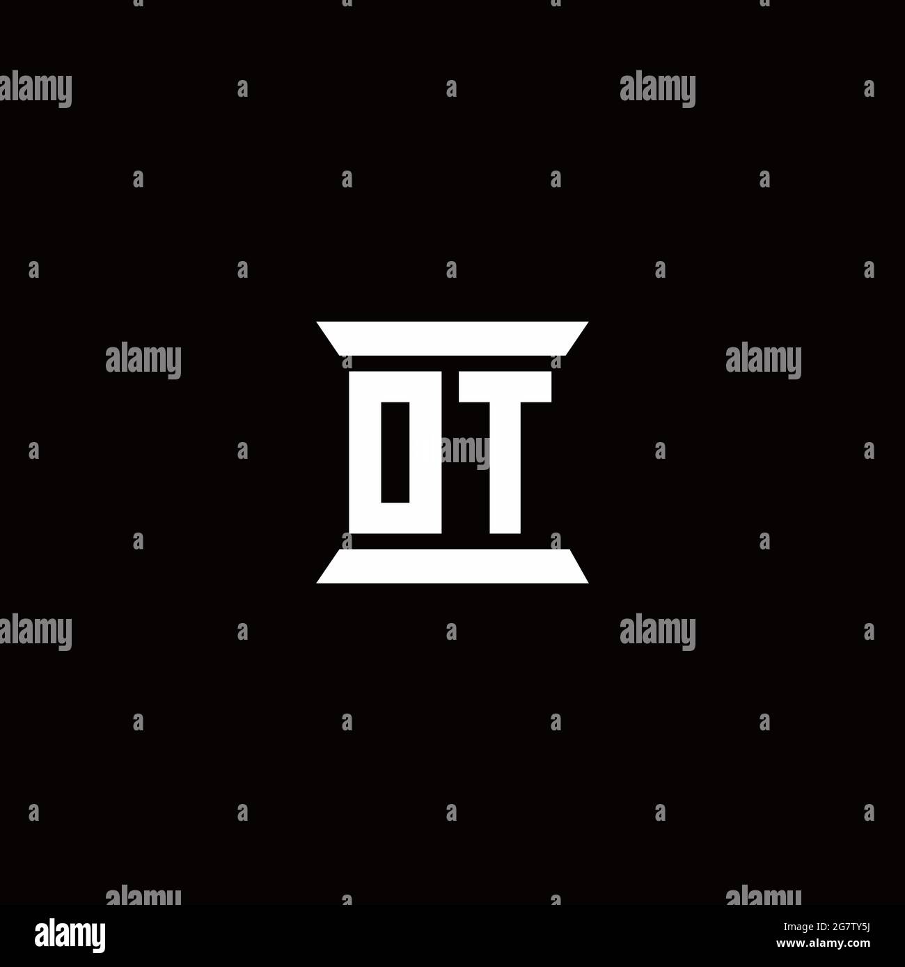 Monogramma iniziale con logo OT con sagoma a forma di colonna isolata su sfondo nero Illustrazione Vettoriale