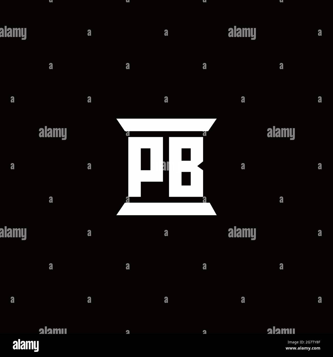 Monogramma con lettera iniziale logo PB con modello a forma di colonna isolato su sfondo nero Illustrazione Vettoriale