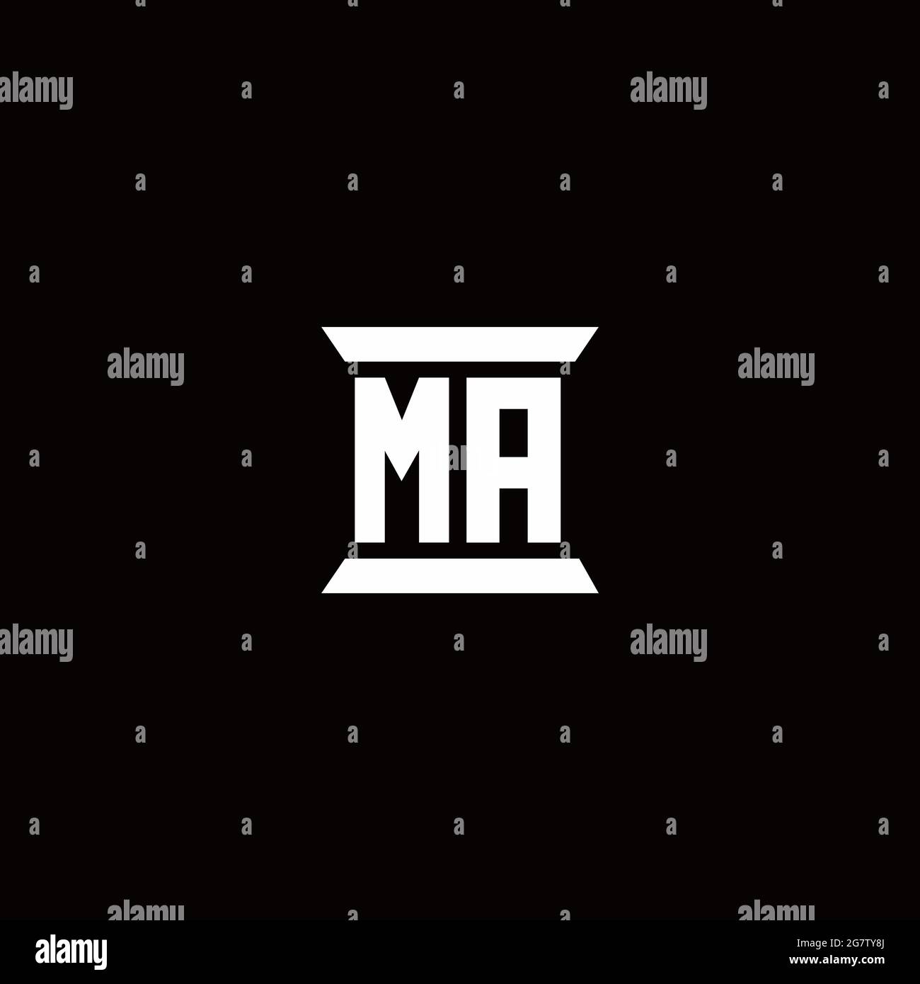 Monogramma lettera iniziale con logo MA con modello a forma di colonna isolato su sfondo nero Illustrazione Vettoriale