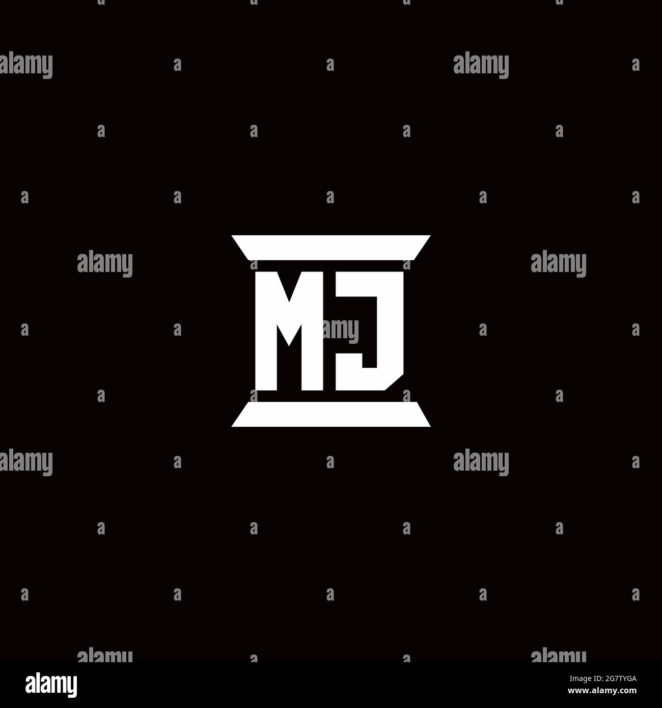 Monogramma iniziale con logo MJ con modello a forma di colonna isolato su sfondo nero Illustrazione Vettoriale