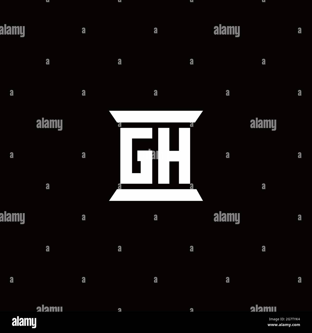 Monogramma iniziale con logo GH con sagoma a forma di colonna isolata su sfondo nero Illustrazione Vettoriale